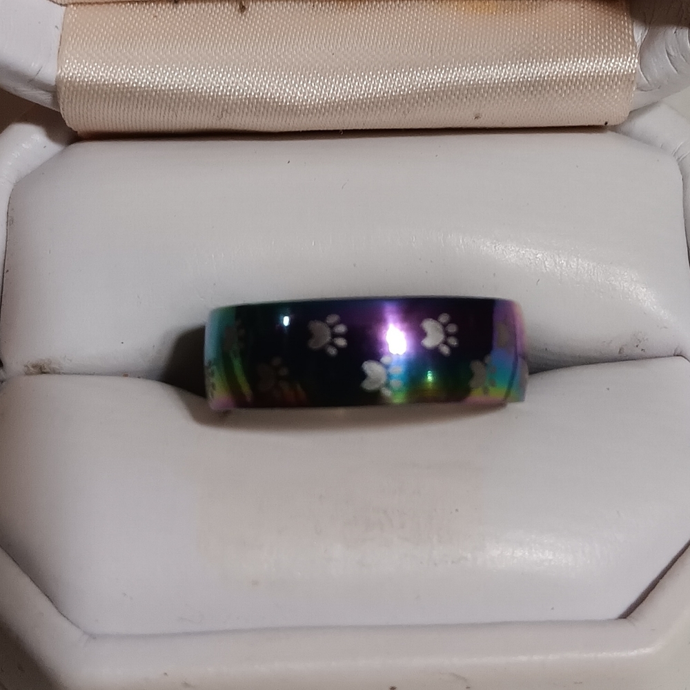 Stainless Steel Iridescent Paw Print Ring